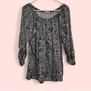 Notations Black and White Patterned Blouse